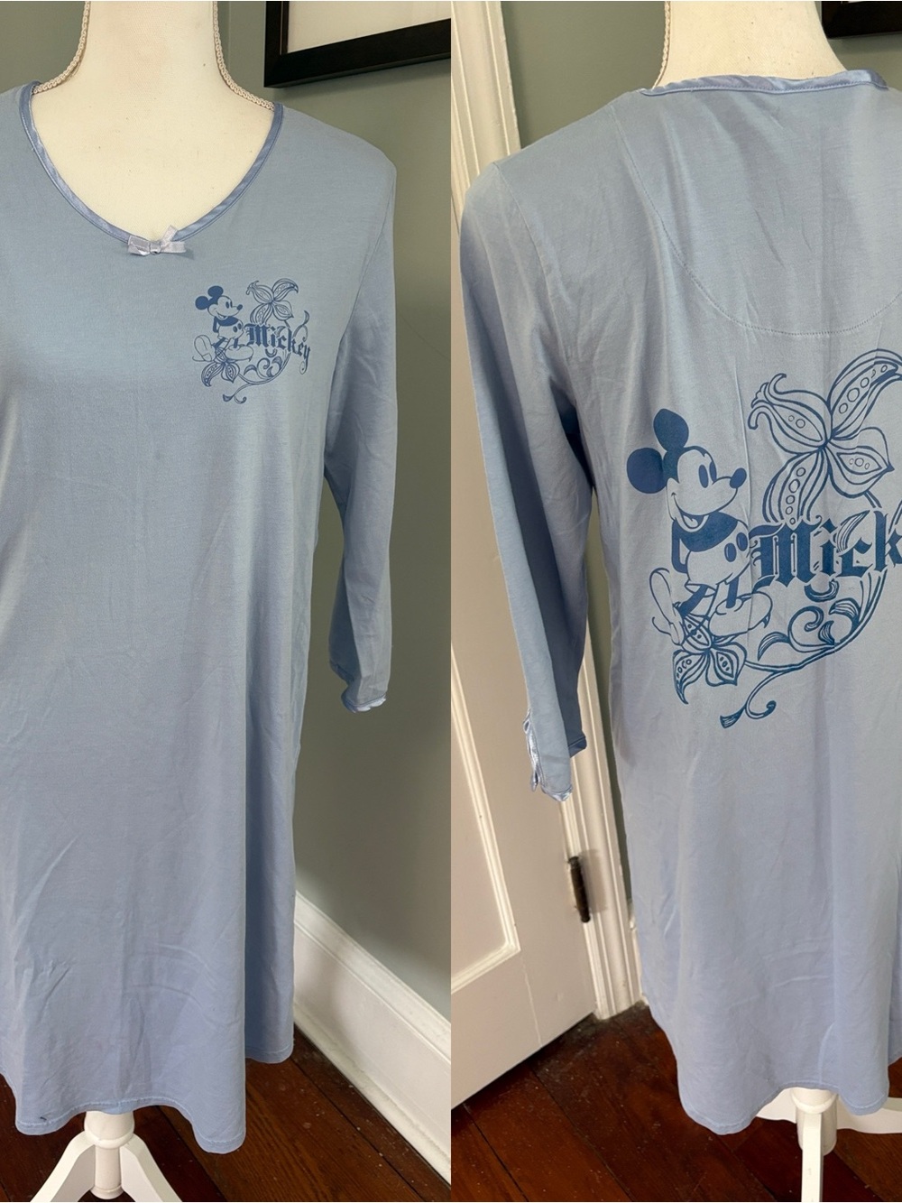 Disney World Light Blue Women's Long Sleeve Nightdress Mickey Mouse Medium